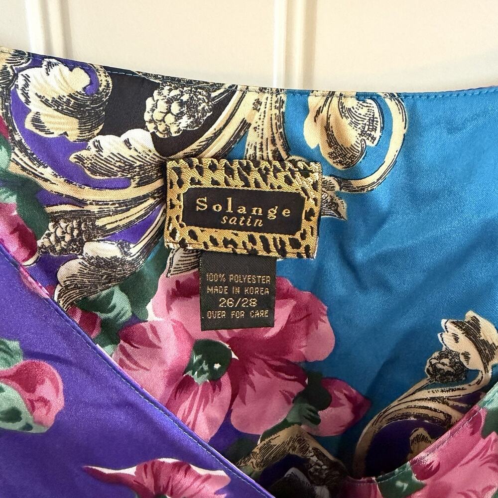 Vintage Solange Satin Nightgown House Dress Multi Color Floral Women's Sz 26/28 - Picture 3 of 11